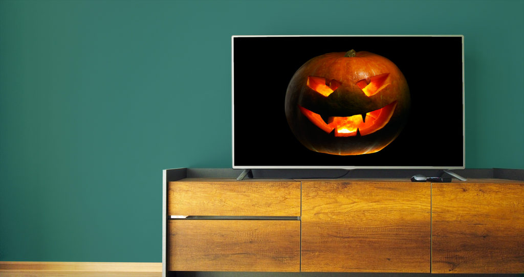 Scary halloween pumpkin picture on a television screen