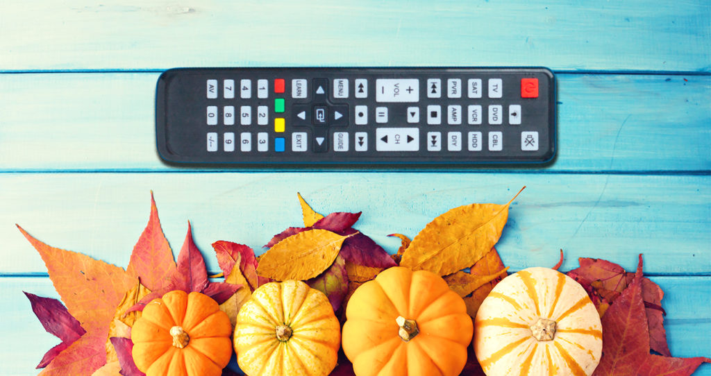 TV remote used for watching fall holiday movies
