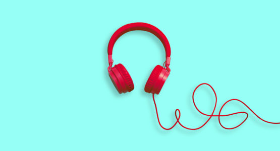 A pair of red headphones
