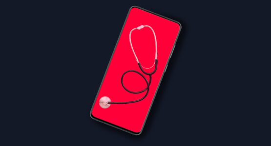 A phone with a stethoscope on the screen
