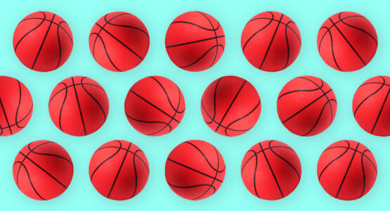 Group of basketballs in lines