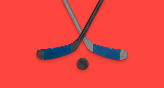 NHL hockey sticks and puck