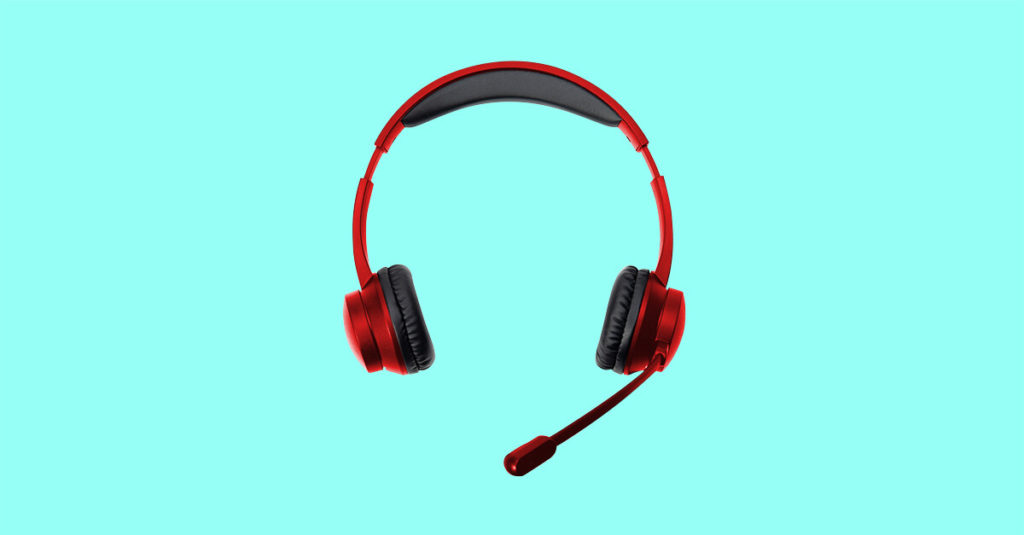 A red colored headset with microphone